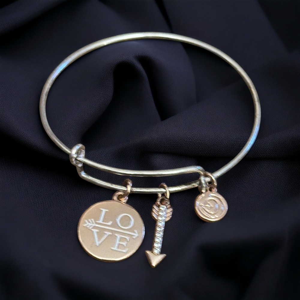 Love this Life two tone adjustable bangle Love charm bracelet